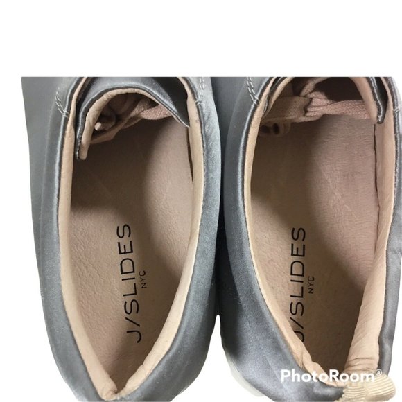 J/Slides NYC Gray Satin Platform Sneakers - Picture 4 of 6